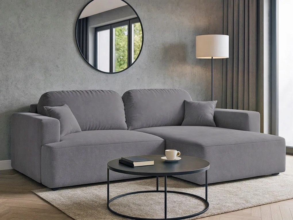 Rohová sedačka s funkciou spania Sunny pravá s úložným priestorom na posteľnú bielizeň, tmavosivá