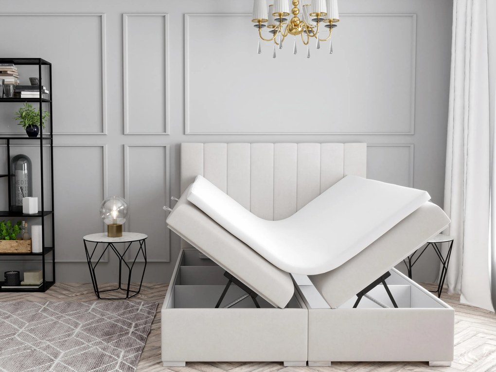 Manželská posteľ Boxspring 140 cm Pugno (smotanová) (s úložným priestorom). Akcia -20%. Vlastná spoľahlivá doprava až k Vám domov. 1020347