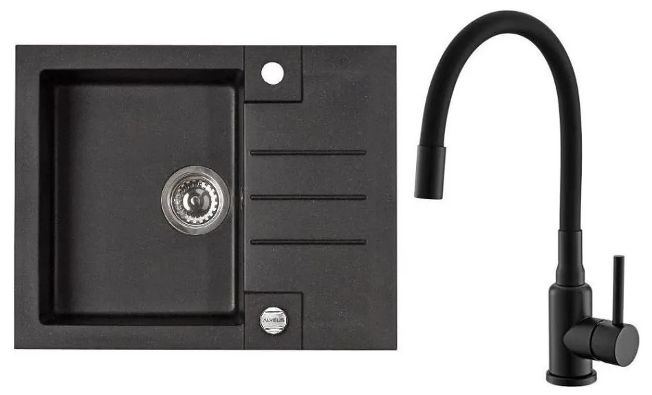 ALVEUS SETA23236 - Kuchynský drez ROCK+drezová batéria MINTAS 34 cm granit/čierna
