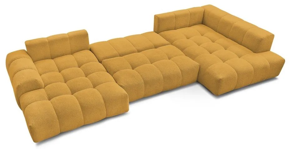 Ženilková rozkladacia/s úložným priestorom rohová pohovka v horčicovej farbe (pravý roh/do tvaru "U") Everest – Bobochic Paris