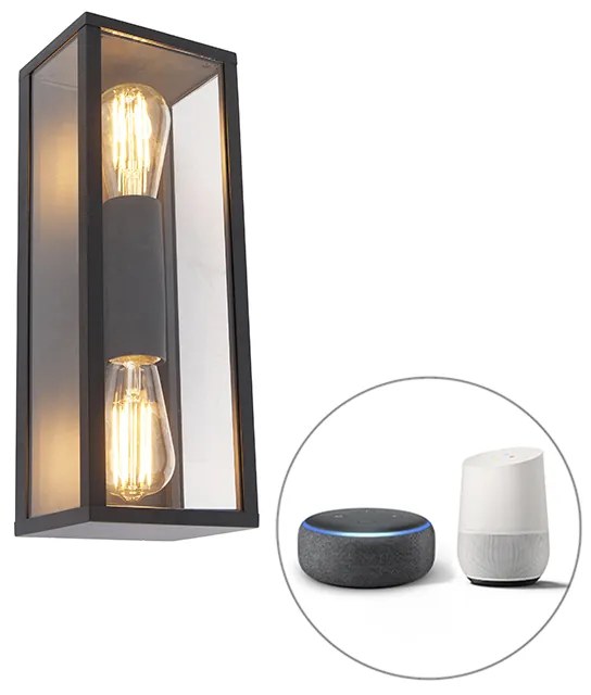 Inteligentná nástenná lampa čierna 38 cm 2-svetlá IP44 vrátane Wifi ST64 - Charlois