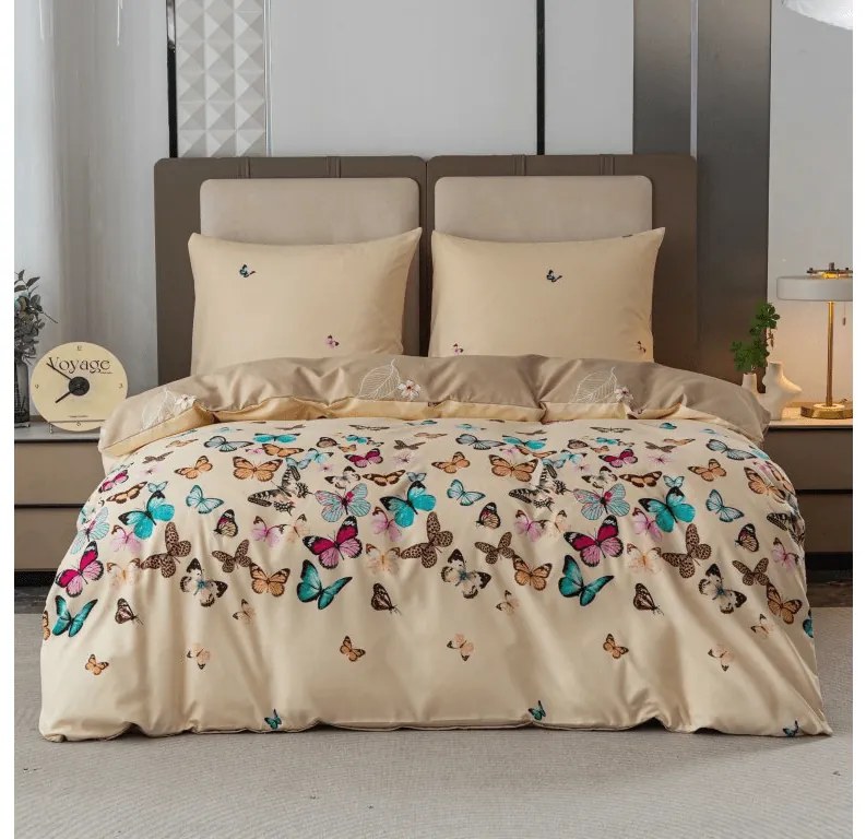 Flanelové obliečky z mikrovlákna VIVA BUTTERFLY krémové Rozmer obliečky: 2 ks 70 x 90 cm | 200 x 220 cm