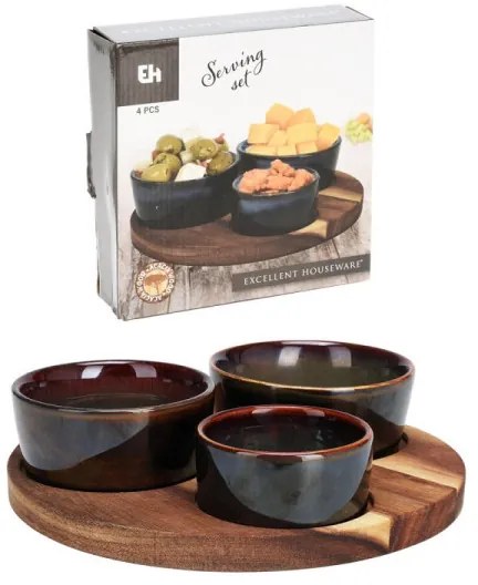 Servírovací set 3+1 v hnedom prvedení 20x20 cm