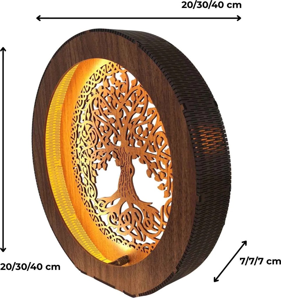 Drevený Strom života s LED osvetlením | KELT: HDF - Orech 20 cm 4782-115135 LED0596