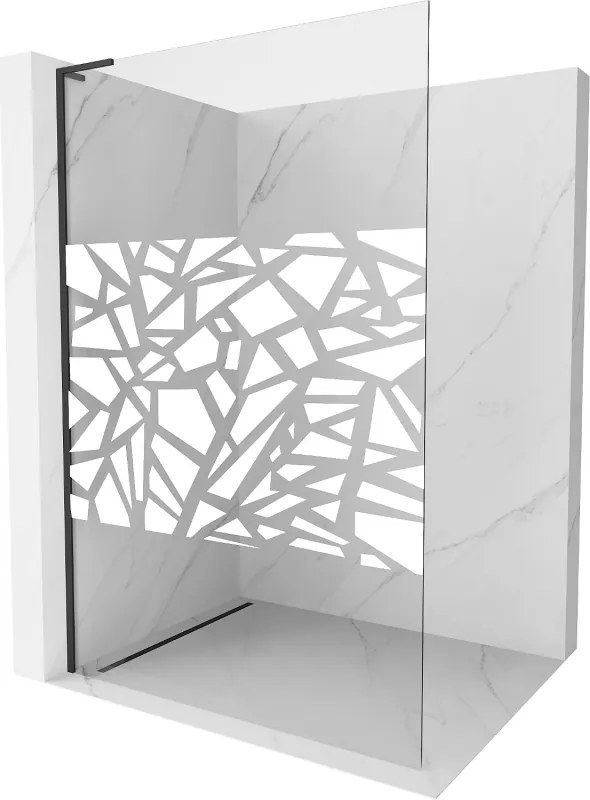 Mexen Kioto L, sprchová zástena Walk-In 110 x 200 cm, 8mm číre sklo biely vzor, čierny profil, 800-110-103-70-85