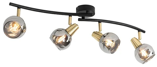 Art Deco stropné svietidlo zlaté s dymovým sklom 4-svetlo - Vidro