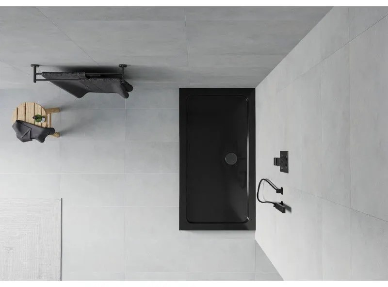 Mexen Flat, akrylátová sprchová vanička 140x70x5 cm SLIM, čierna, čierny sifón, 40707014B