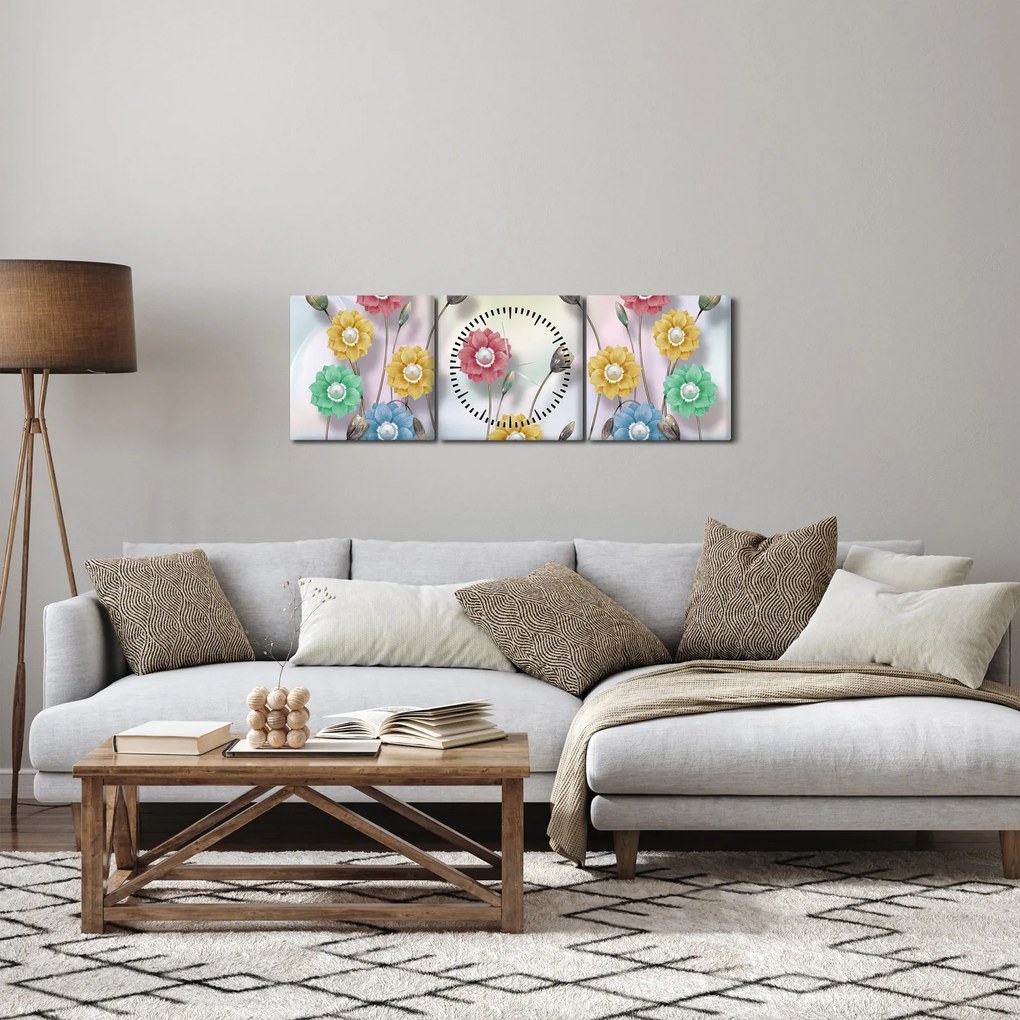 Obraz - Farebná lúka (s hodinami) (90x30 cm)