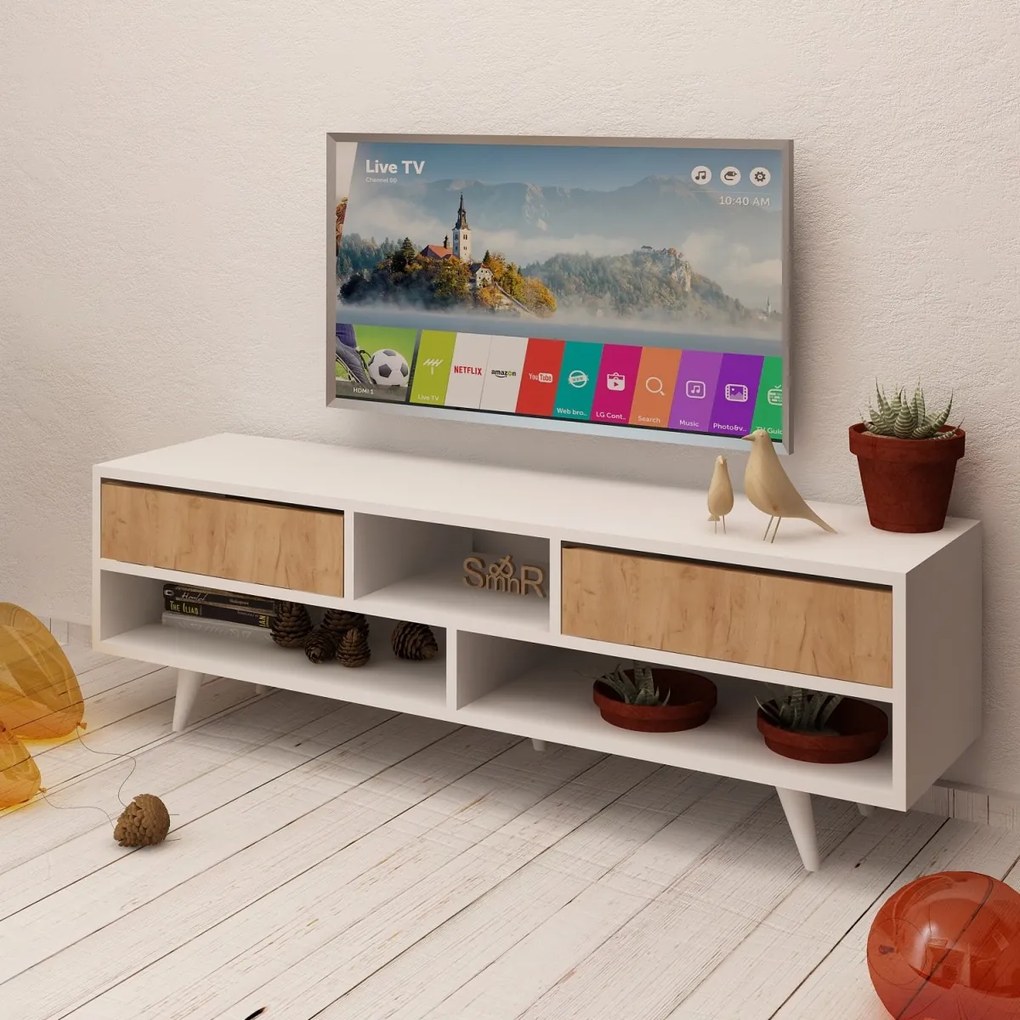 TV stolík ANGOLA 140 cm biely/dub