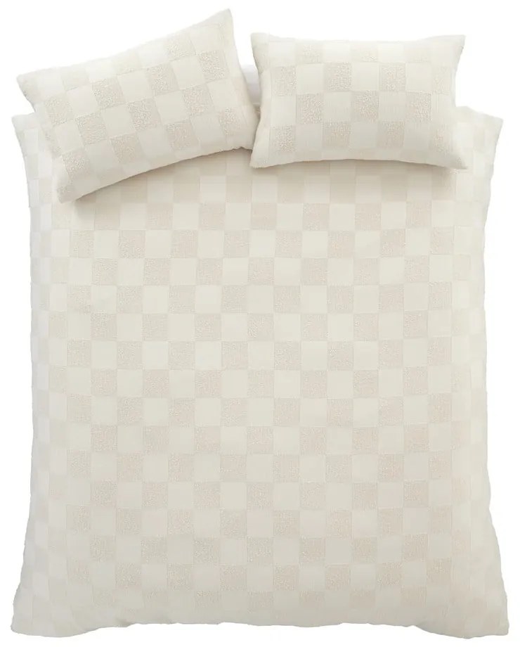 Krémovobiele predĺžené obliečky na dvojlôžko z materiálu bouclé 230x220 cm Cosy Checkerboard - Catherine Lansfield
