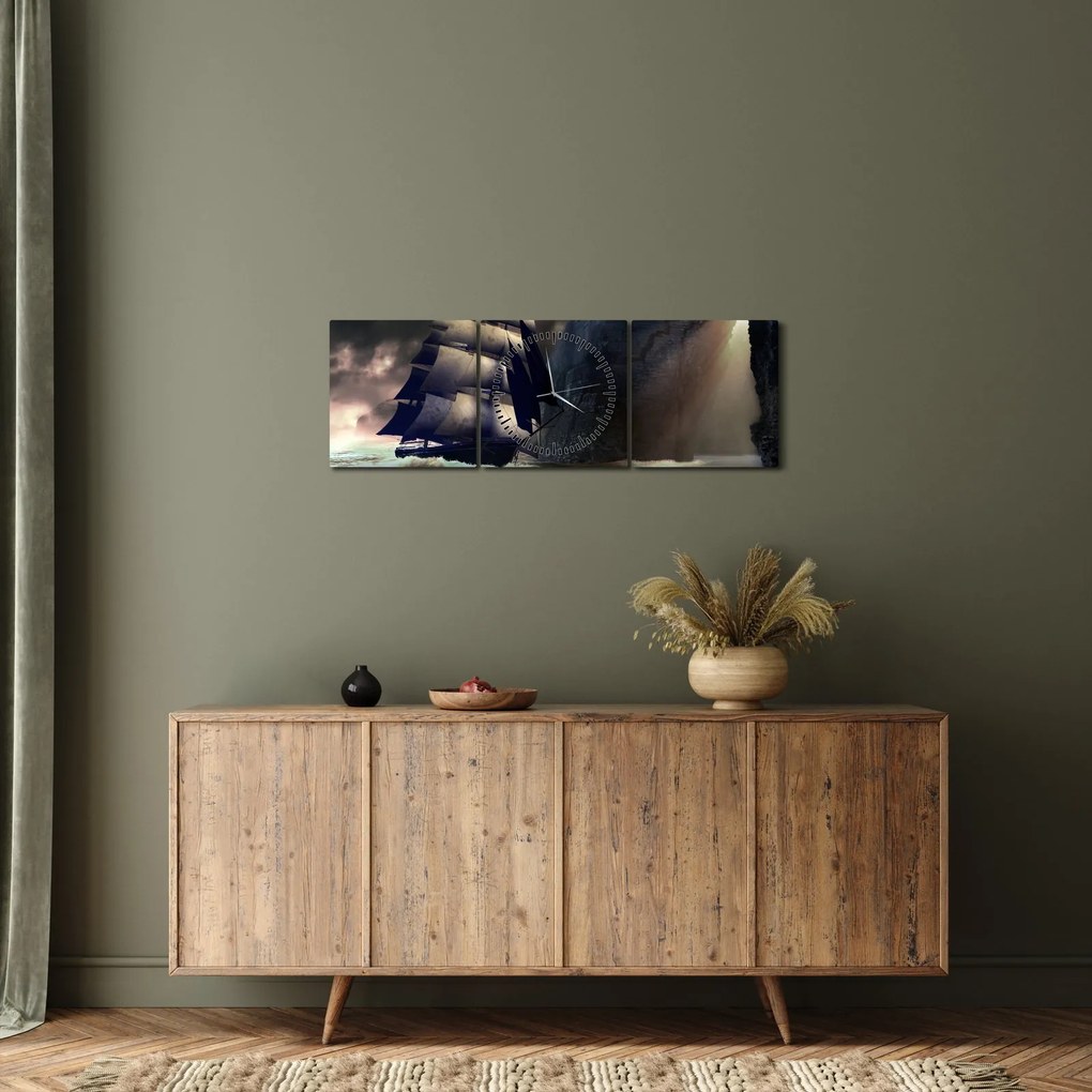 Obraz - Loď medzi útesmi (s hodinami) (90x30 cm)