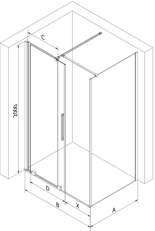 Mexen Velar, sprchový kút s posuvnými dverami 110(dvere) x 80(stena) cm, 8mm číre sklo, grafitová matná, 871-110-080-01-66