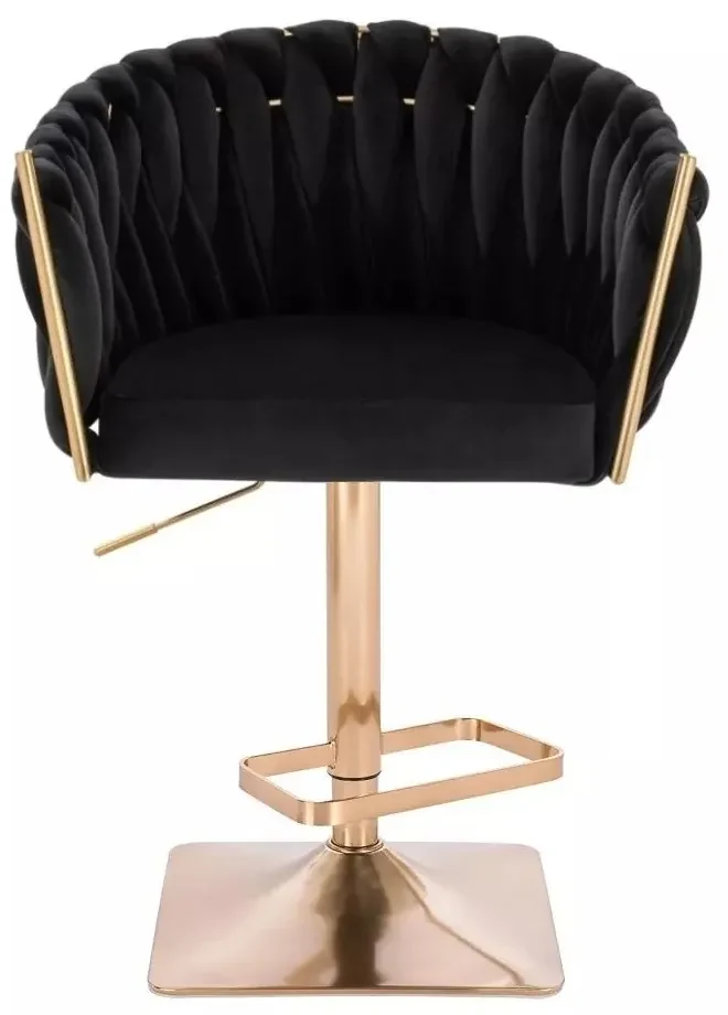 LuxuryForm DESIGN Barová stolička NORDEN VELUR na zlatej hranatej podstave - čierna