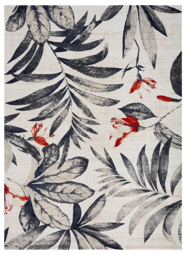 Moderný koberec MUNDO E7181 listy outdoor béžový / modrý