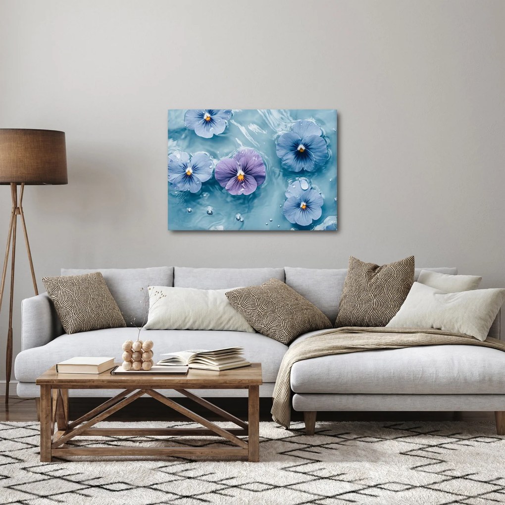 Obraz - Fialky vo vode (70x50 cm)