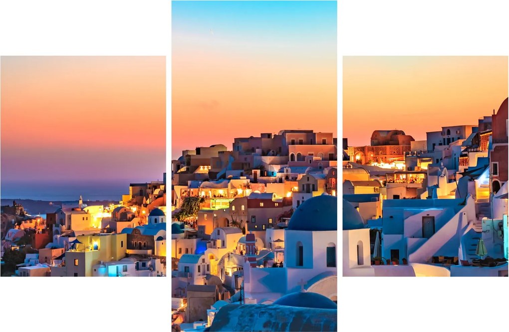 Obraz - Santorini pri zotmení (90x60 cm)