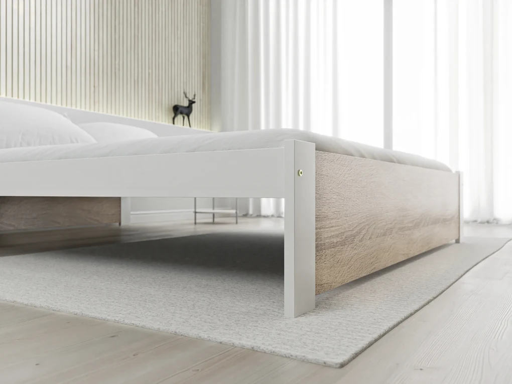 Posteľ IKAROS 140 x 200 cm, biela/dub sonoma Rošt: S lamelovým roštom, Matrac: Matrac DELUXE 10 cm
