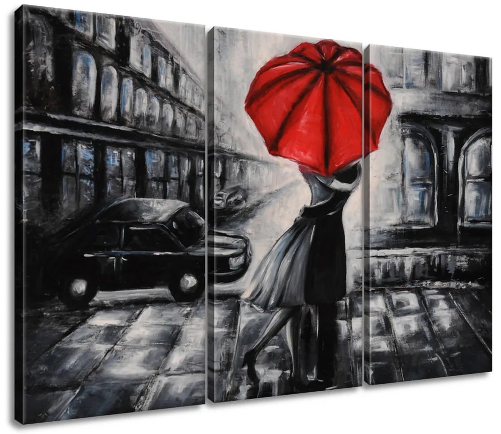 Gario Obraz na plátne Červený bozk v daždi - 3 dielny Rozmery: 90 x 60 cm