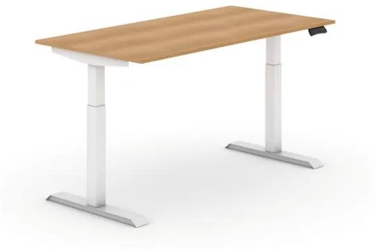 Výškovo nastaviteľný stôl, elektrický, 735-1235 mm,  doska 1600x800 mm, buk, biela podnož