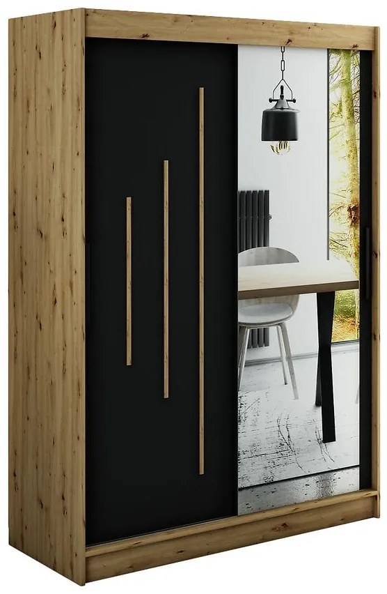 Skriňa Halifax Y2 150 Dub Artisan/čierna/Zrkadlo