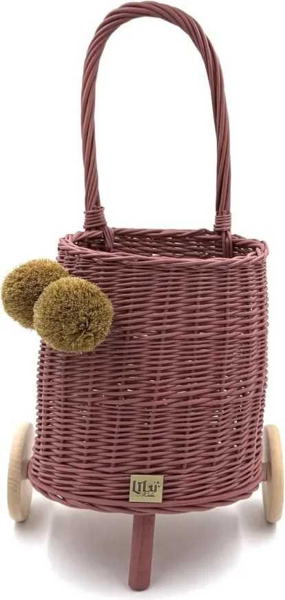 Prútený košík s rúčkou – detský malinový | Ručne vyrobený košík pre deti