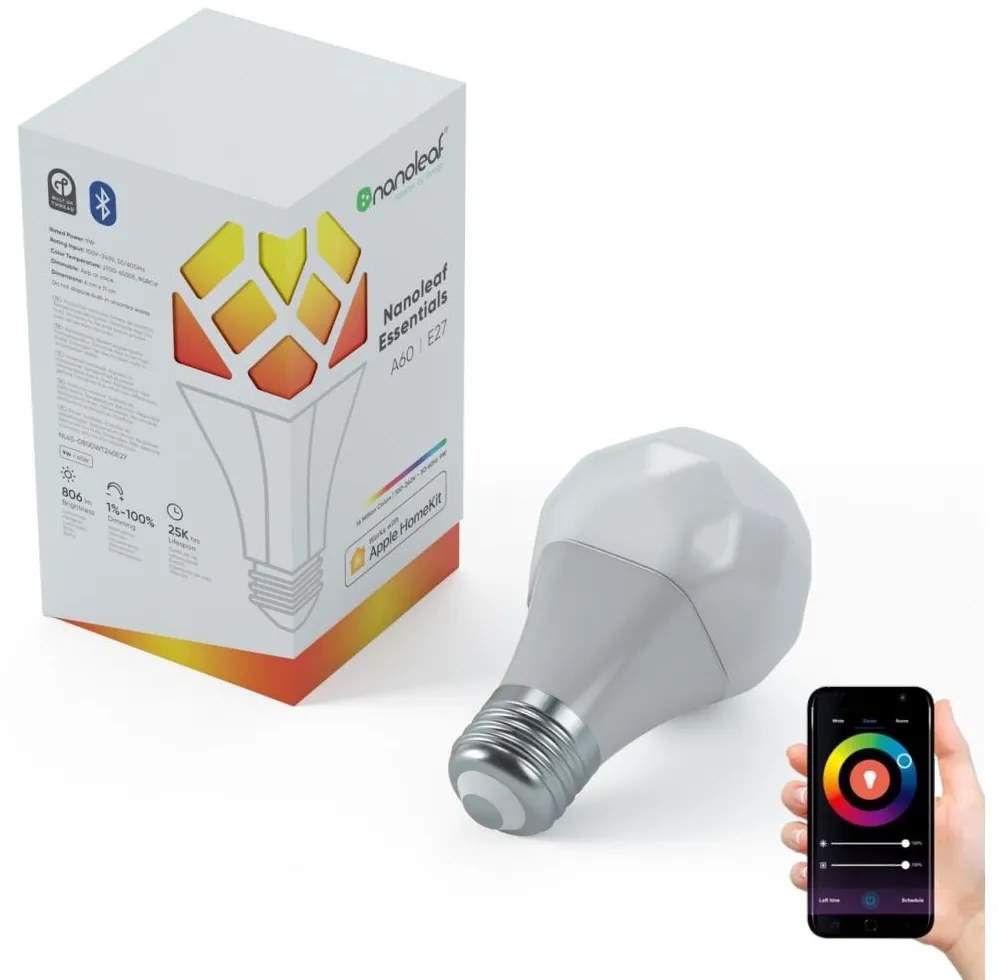 Nanoleaf Nanoleaf NF080B02-1A19E - LED RGBW Stm. žiarovka E27/8,5W/230V 2700-6500K Wi-Fi NL0049