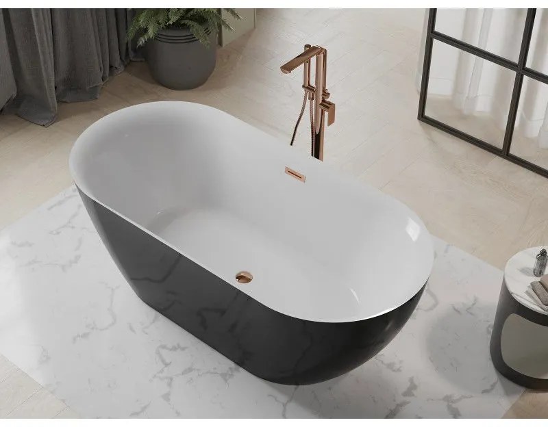 Mexen Roxy, voľne stojaca vaňa 170 x 80 cm, biela-čierna, ružové zlato prepad, 51201708075-60