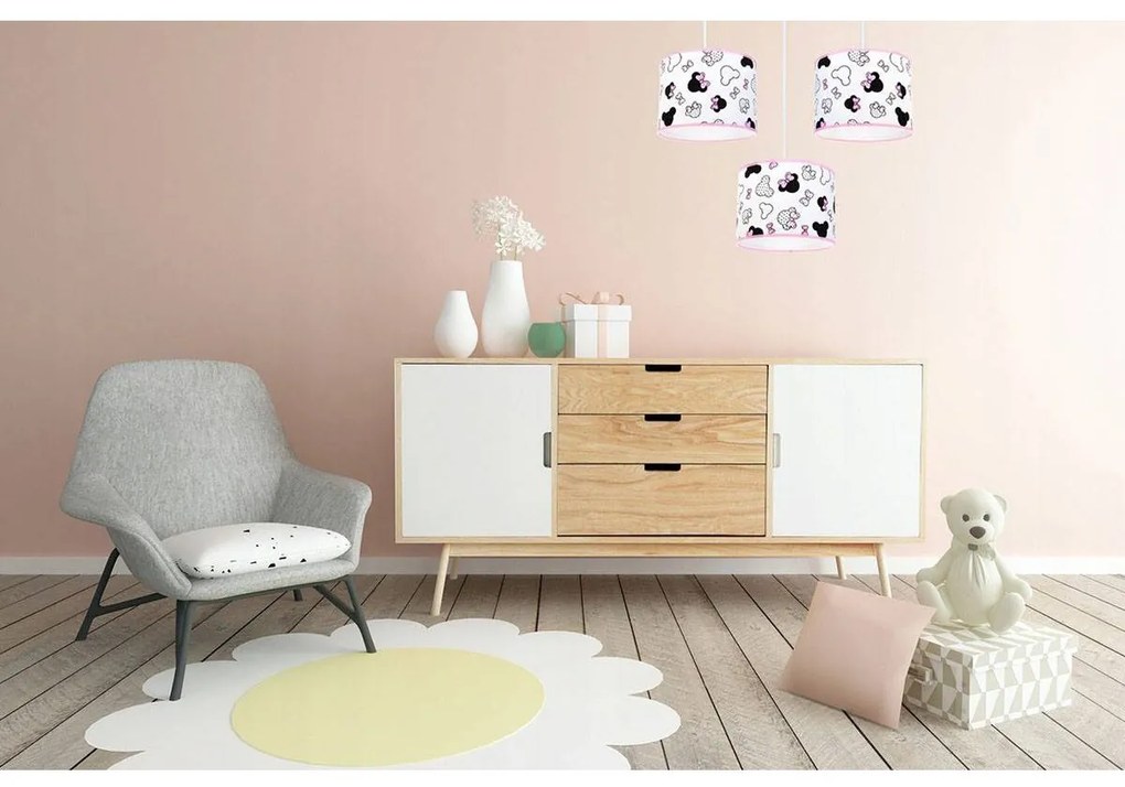 Detské závesné svietidlo Minnie, 3x textilné tienidlo so vzorom, o