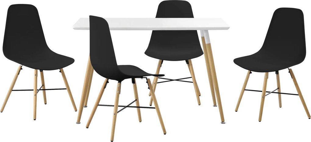 [en.casa]® Dizajnová jedálenská zostava - stôl so 4 stoličkami - čierna