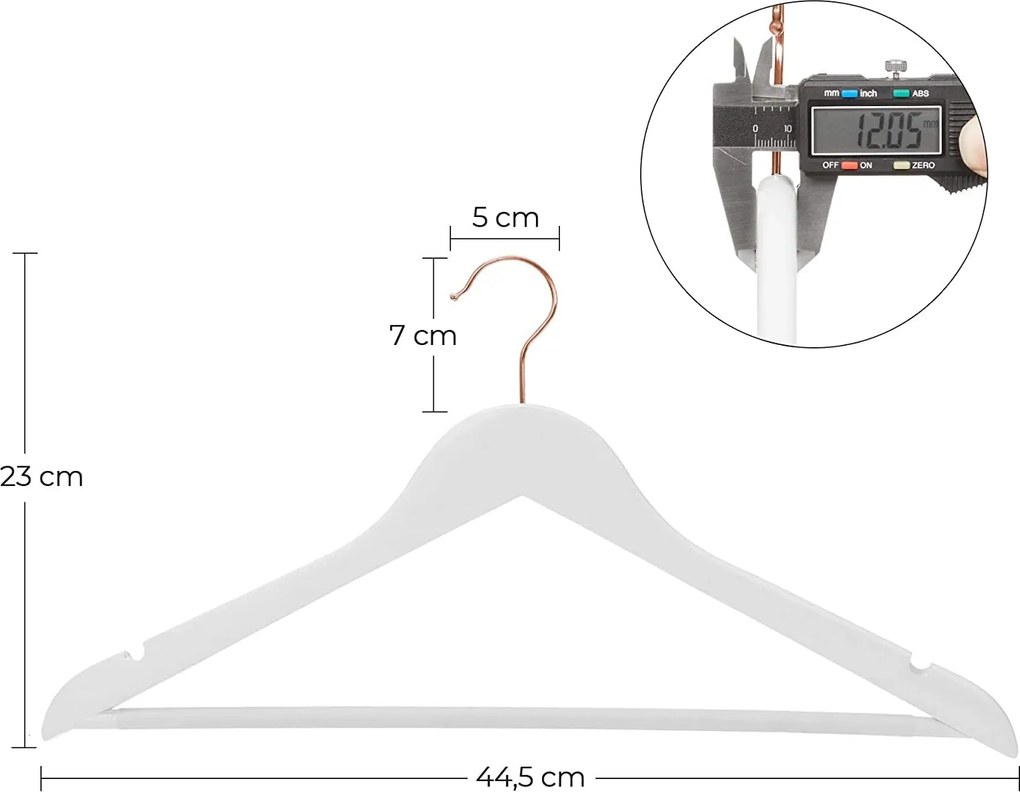 Drevené vešiaky na šaty, sada 20 ks, farba biela a rosegold