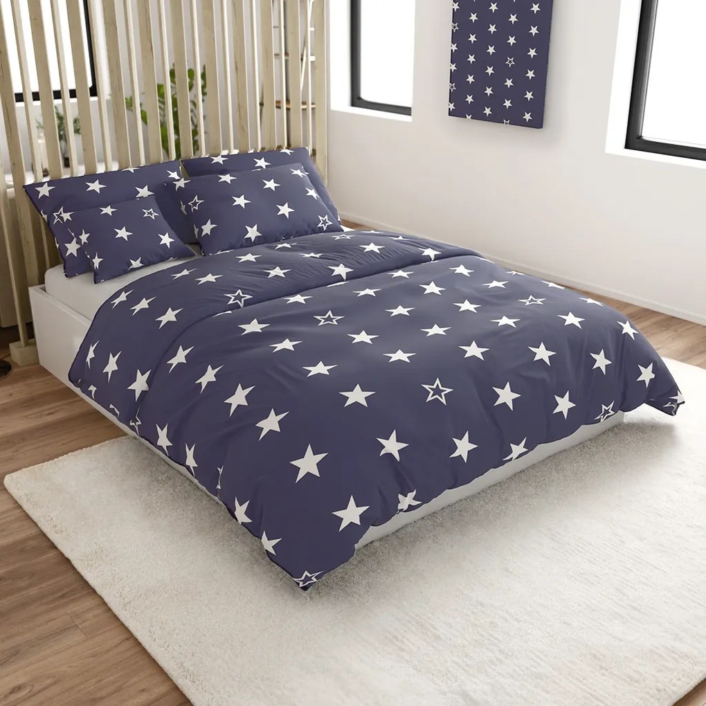 Bavlnené obliečky LINE STAR tmavomodré