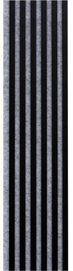 Akustické dekoračné panely, čierny mat 3D lamely na sivom filcovom podklade, rozmer 270 x 30 cm, IMPOL TRADE