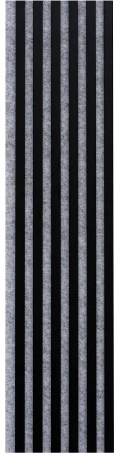 Dekoračné panely, čierny mat 3D lamely na sivom filcovom podklade, rozmer 270 x 30 cm, IMPOL TRADE