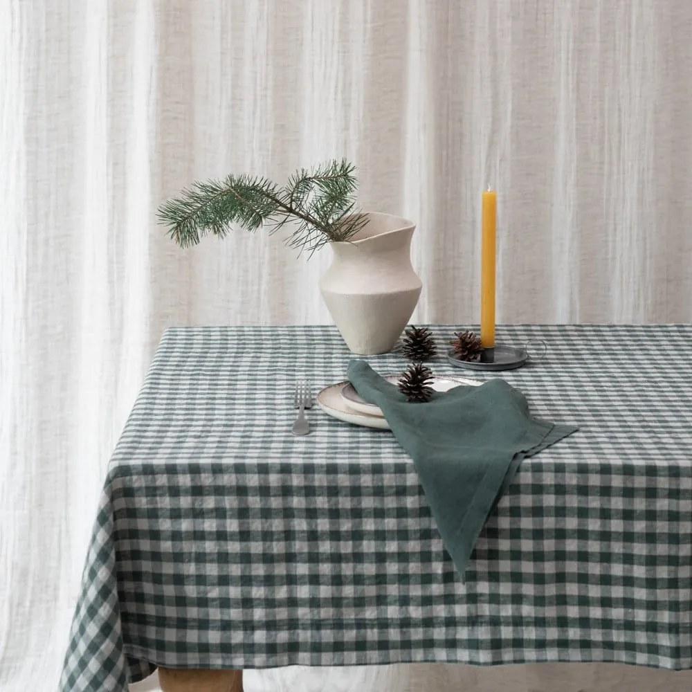 Ľanový obrus 140x200 cm Forest Green Gingham – Linen Tales