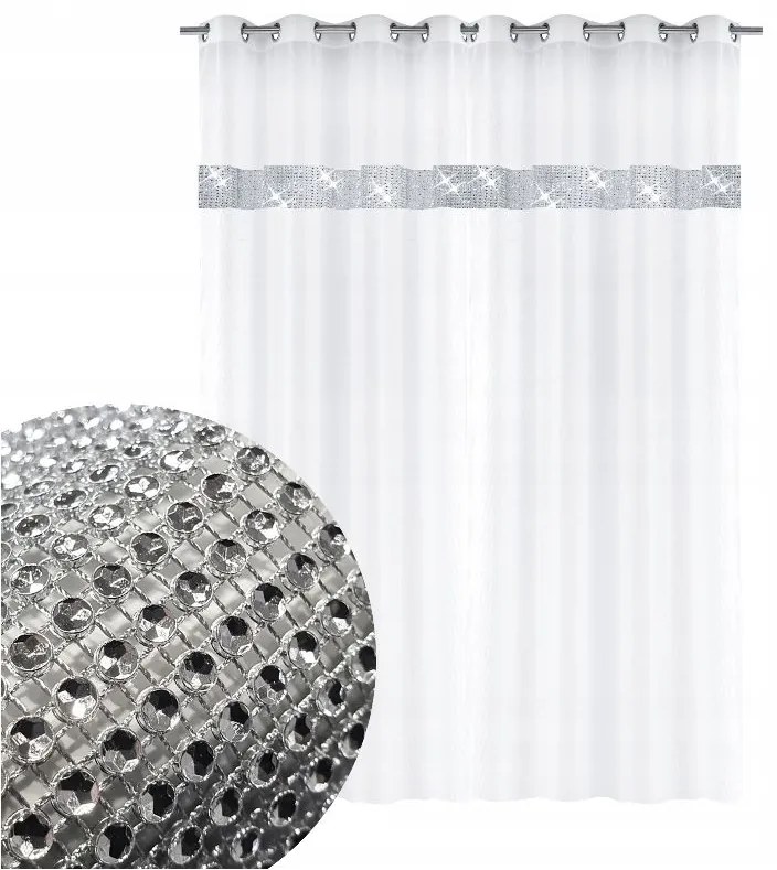 Dekorstudio Jednofarebná záclona GLAMOUR  - Biela - vlastný rozmer Uchytenie závesu: Dekoračné krúžky strieborné, Šírka záclony: 250cm