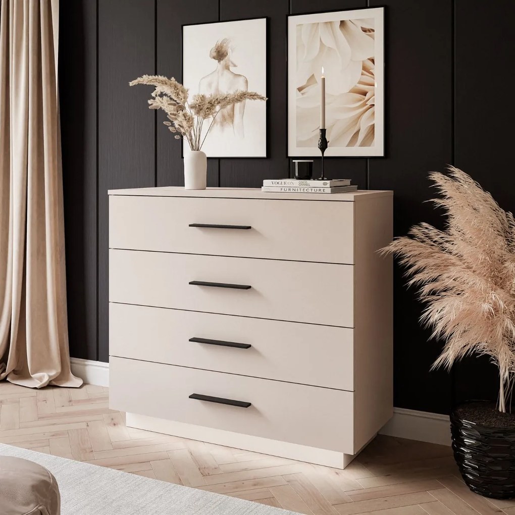 KOMODA MARION 95 cm KAŠMÍR ČIERNE ÚCHYTKY LED