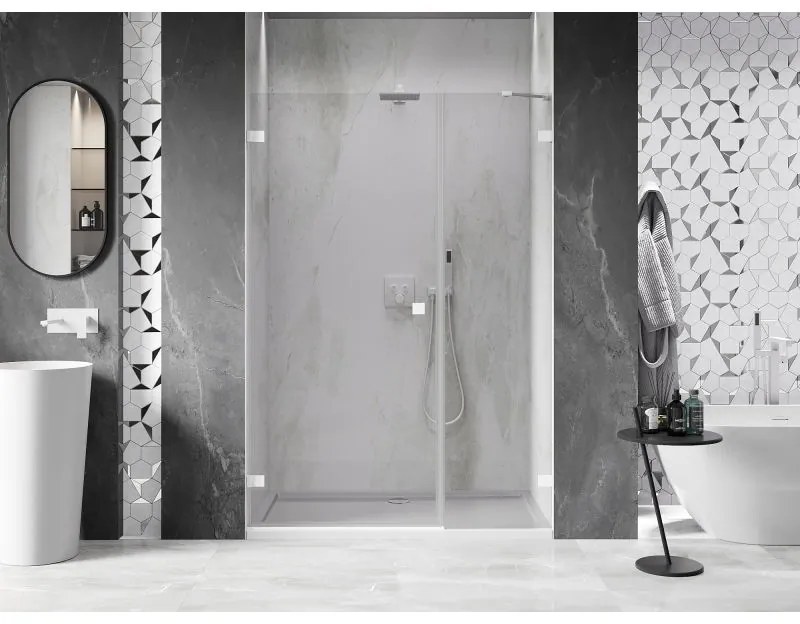 Mexen Lunar-B, ľavé otočné sprchové dvere 150 cm, 8mm číre sklo, biely profil, 832S-150-050-20-00-L