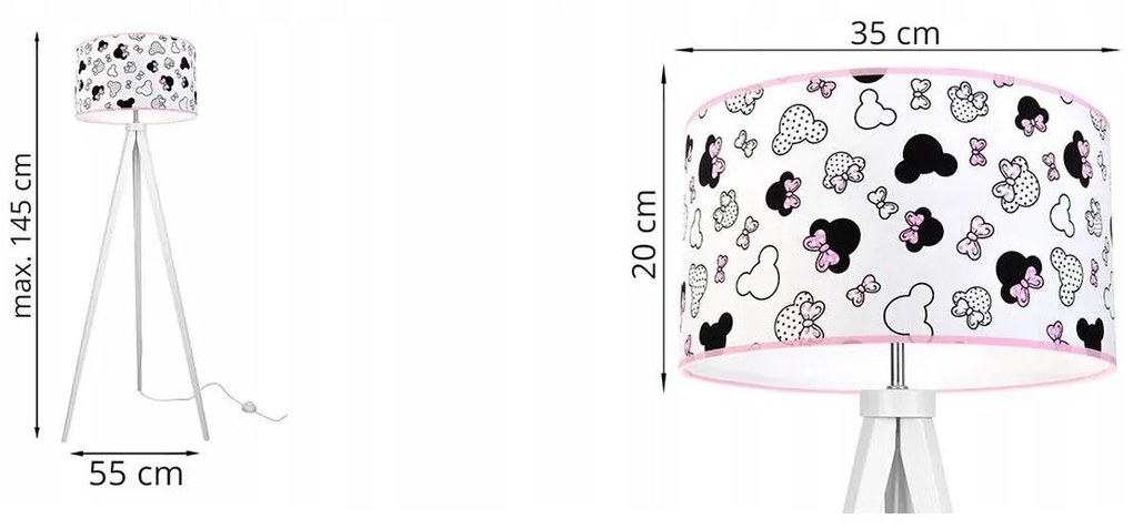 Detská stojacia lampa Minnie, 1x textilné tienidlo, (výber z 2 farieb konštrukcie)