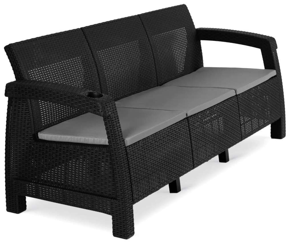 Záhradná pohovka Flint 182 cm z umelého ratanu čierna/sivá