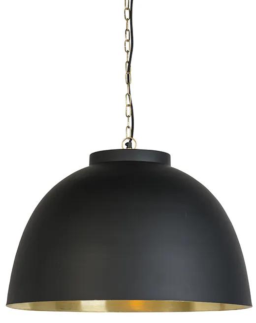 Závesná lampa čierna s mosadzným vnútrom 60 cm - Hoodi