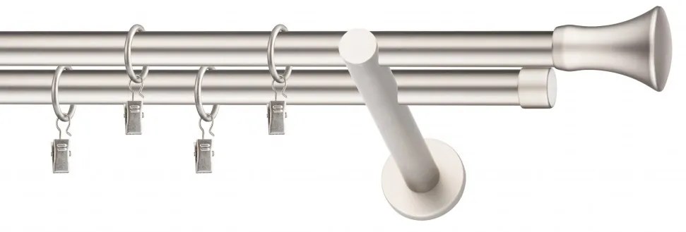 Dekorstudio Chrómová matná dvojradová garniža MONACO 19mm Dĺžka: 480cm, Typ uchytenia: Držiak dvojitý otvorený, Typ príslušenstva: Krúžky tiché so štipcami