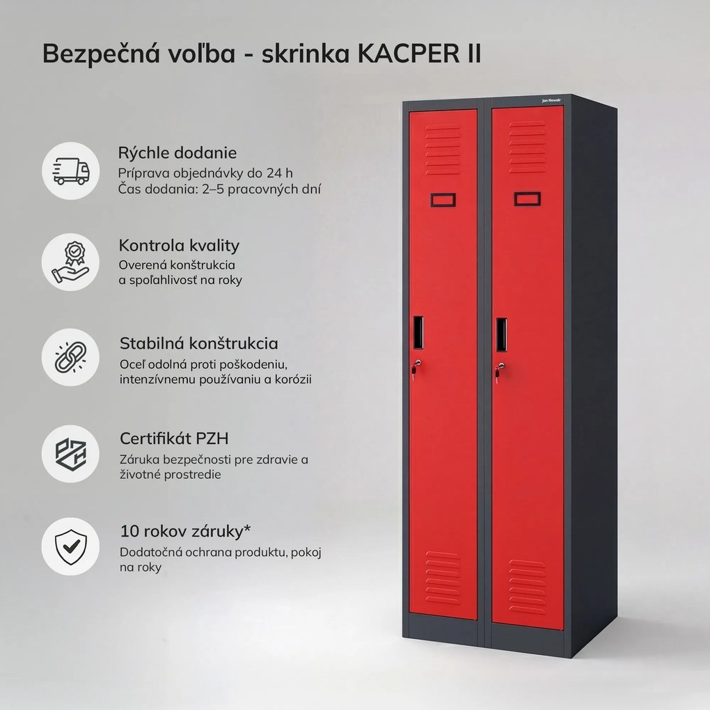 Dvojkomorová zamestnanecká skrinka antracitovo červená, 600x1800x500 mm: KACPER II