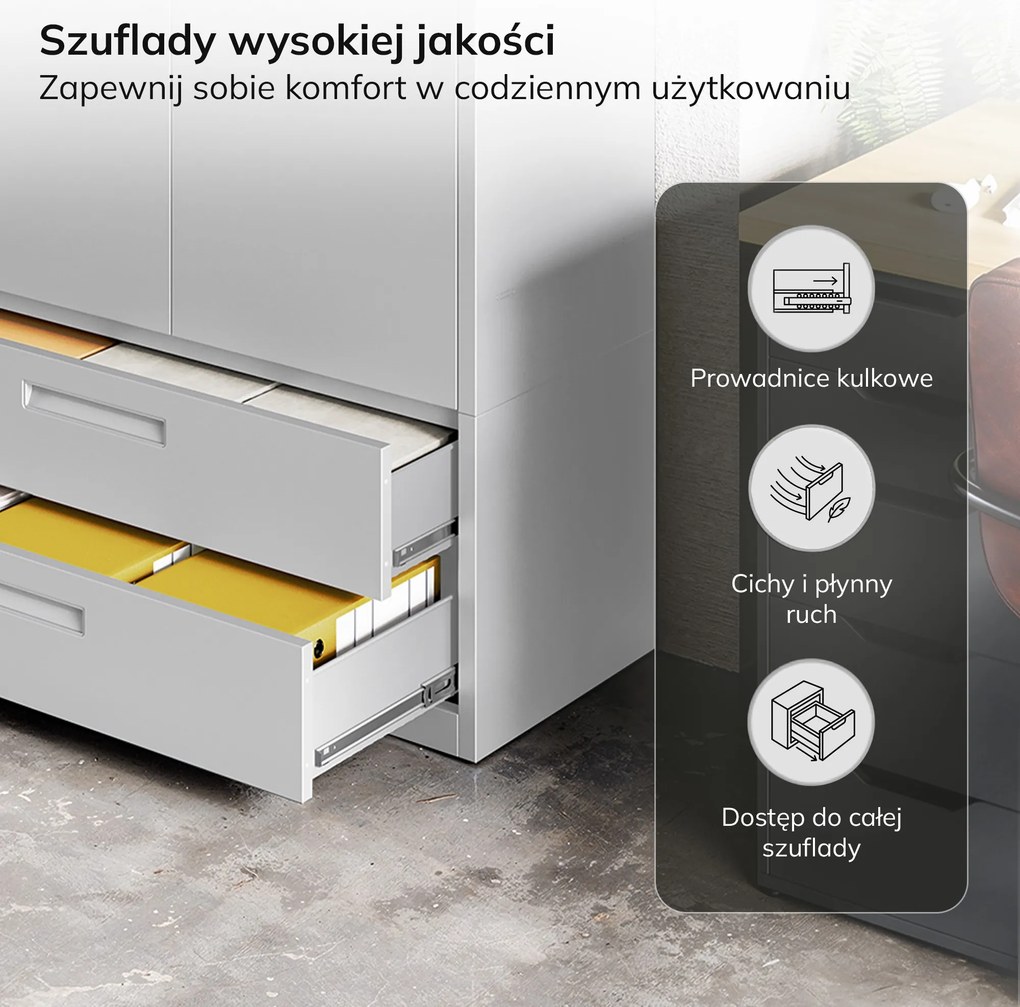 Modulárna kovová multifunkčná skriňa s dvoma zásuvkami sivá MEGAN 1950 x 900 x 400 mm