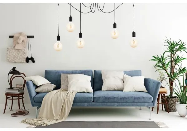 Luster na lanku MIROS 5xE27/60W/230V pavúk čierna