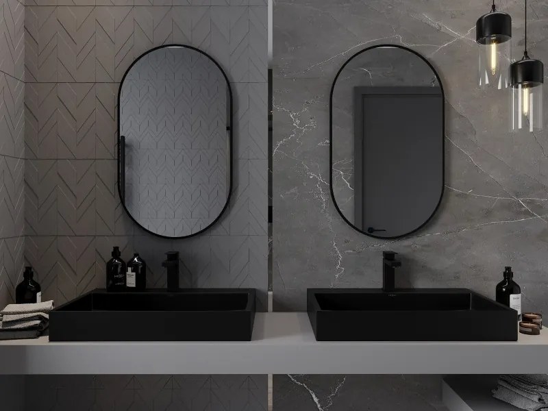 Mexen Loft oválne kúpeľňové zrkadlo 85 x 50 cm, čierny rám - 9851-085-050-000-70
