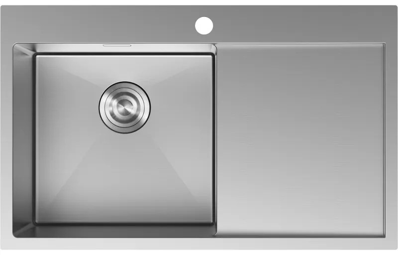 Mexen Exar, 1-komorový nerezový drez s odkvapkávačom, ľavý, 780 x 480 mm, brúsená oceľ, 6433781010L-01