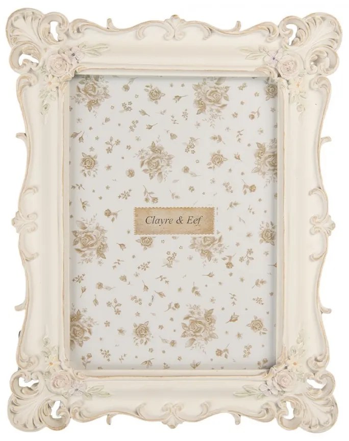 Krémový antik fotorámik s pastelovými kvetmi - 19*2*24 cm / 13*18 cm