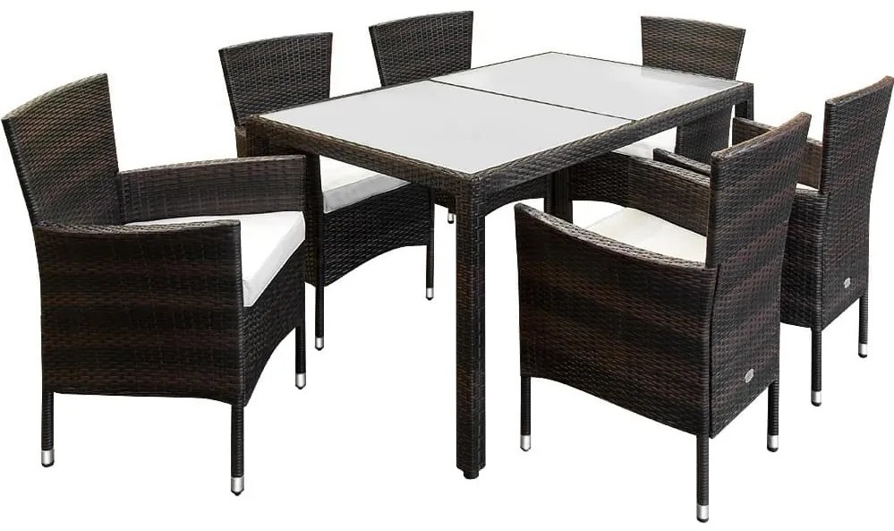 7-dielny záhradný ratanový jedálenský set s polstrovaním BestBerg BBRF-80B / hnedá/béžová