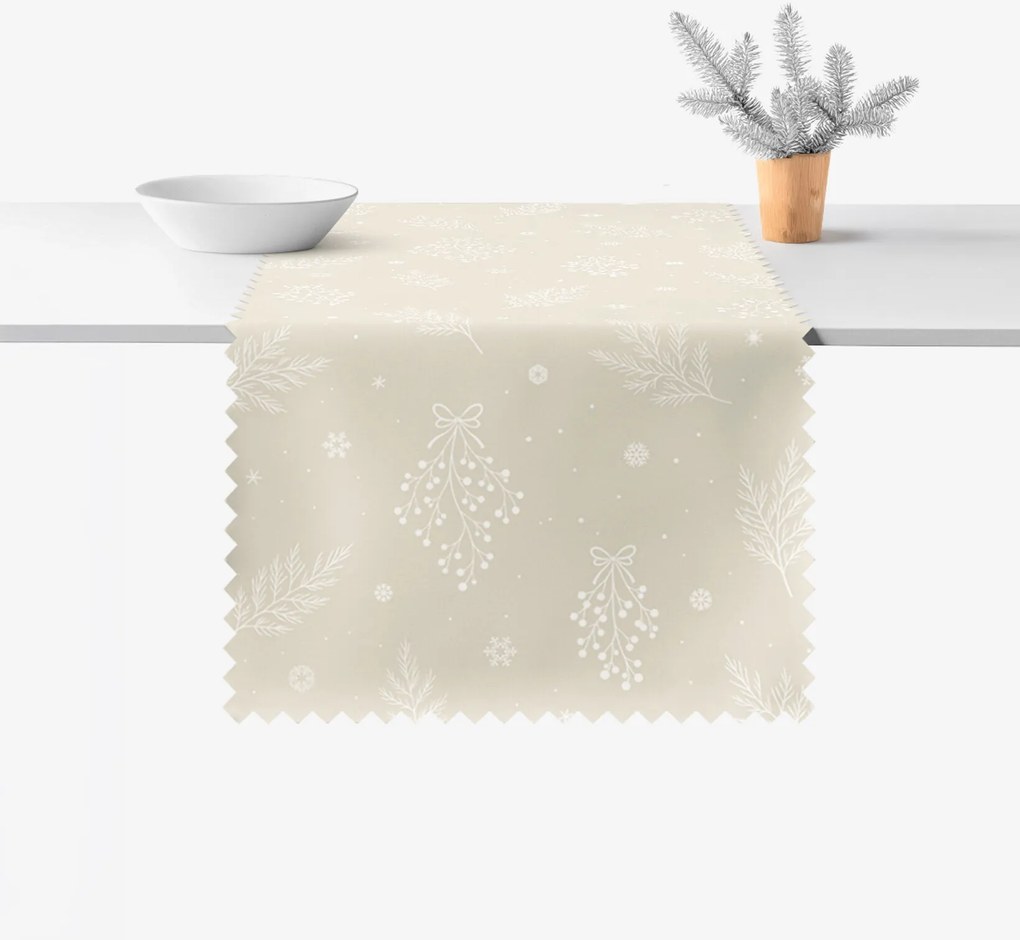 Goldea vianočný behúň na stôl teflónový - zimné vetvičky na latte 35x140 cm