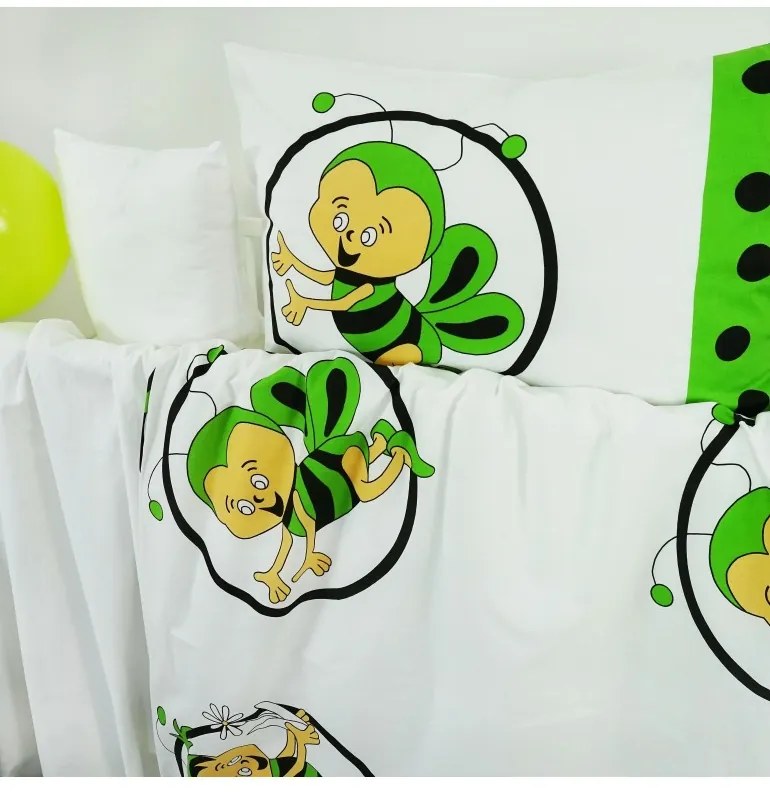 Obliečky detské bavlnené včielky zelené EMI, Detský set 90x130 + 45x65